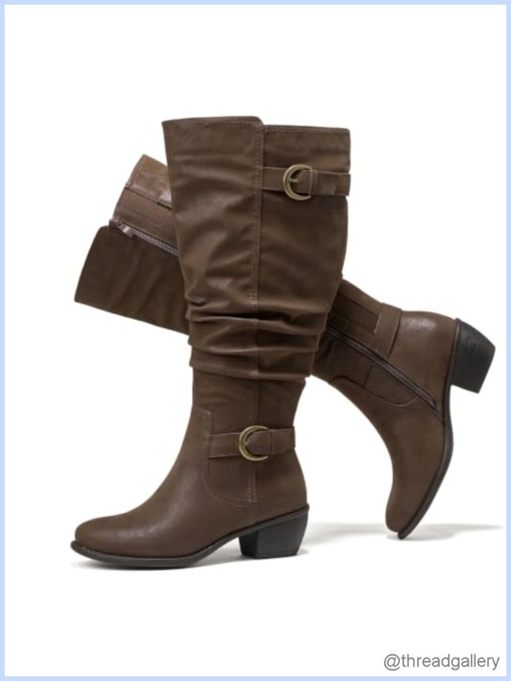 Extra Wide Calf Low Heel Knee-High Boots Memory Foam Zip Faux Leather